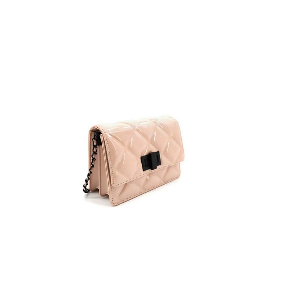 LIKE DREAMS Blair quilted shiny faux-leather mini crossbody - Nude / Light Beige